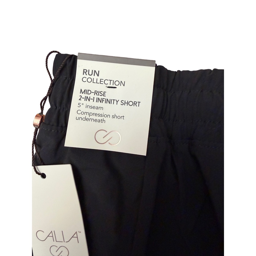 CALIA Women Black Run Mid-Rise 2-In-1 Infinity Shorts 5 Inch Inseam XS NEW - Picture 6 of 6